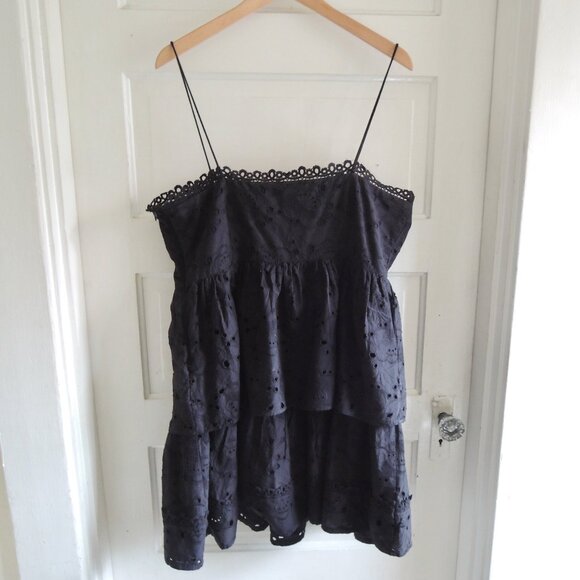 Reclaimed Vintage ASOS Black Eyelet Layered Mini Dress 10 - Picture 7 of 10